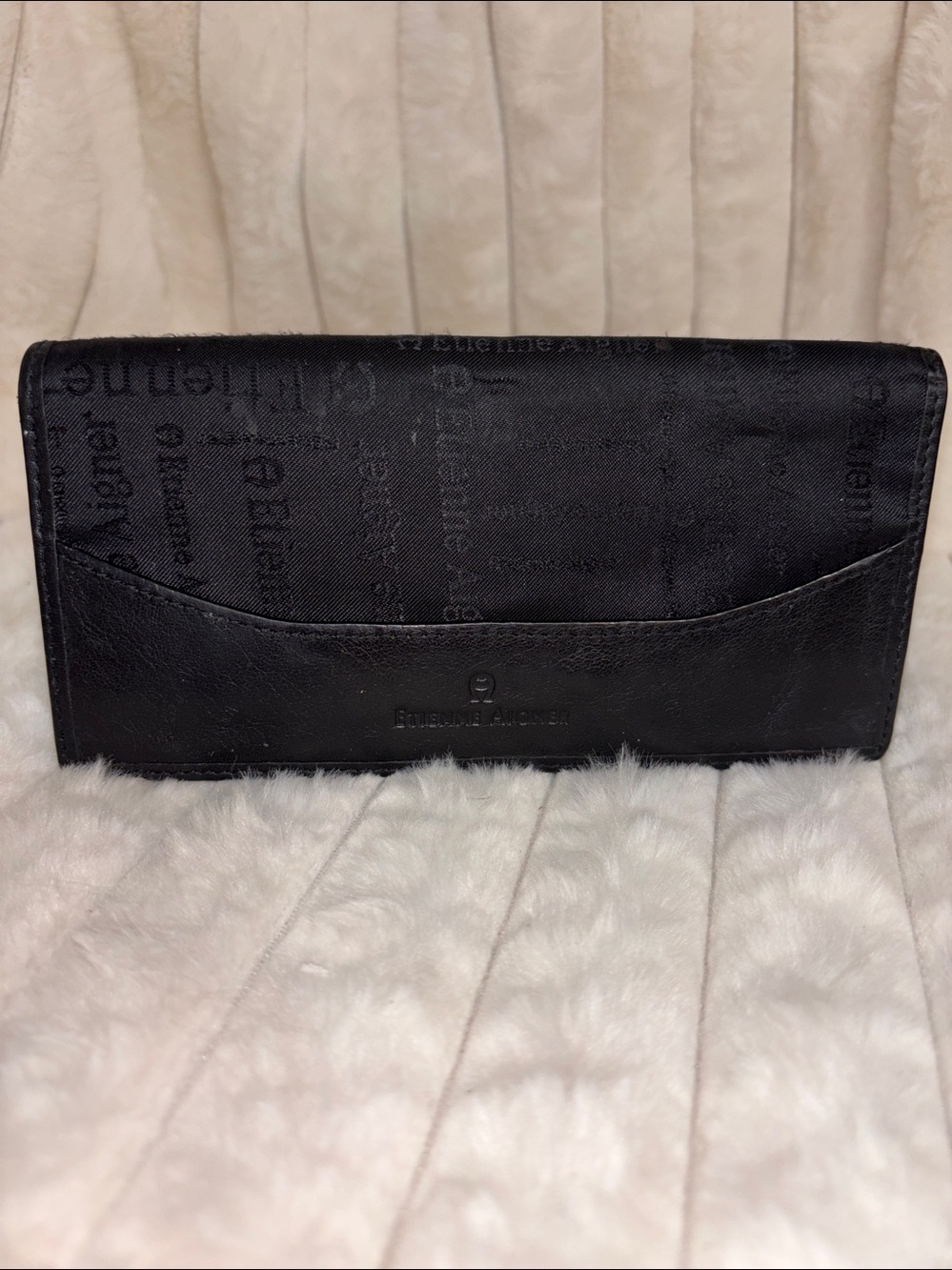 Vintage Etienne Aigner Black Signature Monogram Canvas Leather Checkbook Wallet